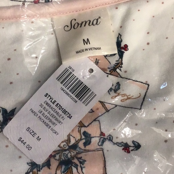 Soma Embraceable Paper Packages Ivory 3/4 sleeve sleep shirt, M, NWT - Picture 6 of 9